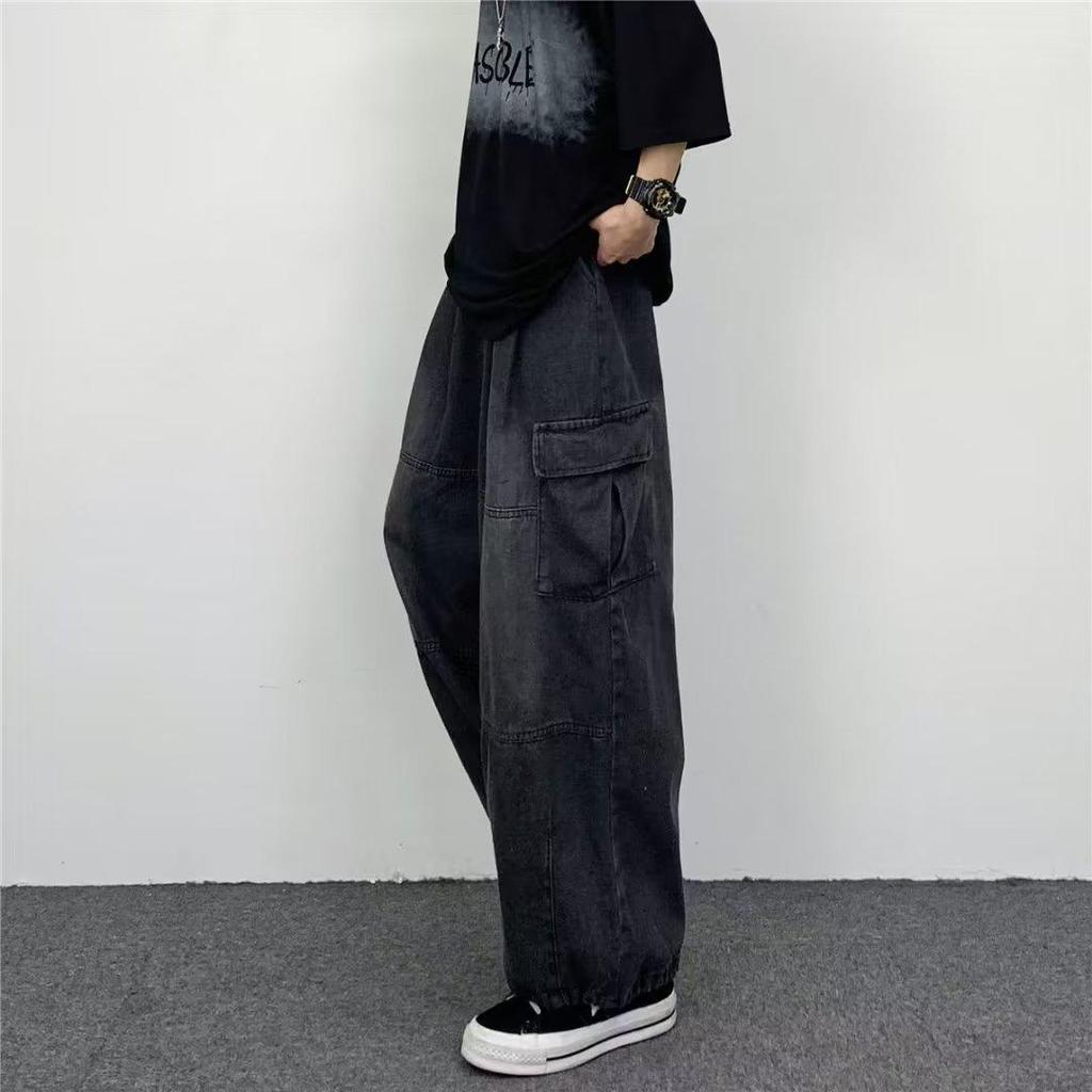 2025 Japanese Retro Loose Wide-Leg Workwear Jeans with Large Pockets