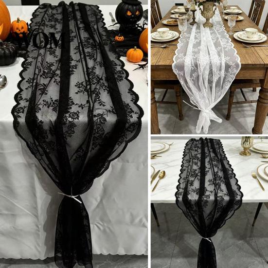 Dining Table Lace Runner French Runner, Black & White Vintage for Coffee Table, Shoe Cabinet, Long Rectangular Decorative Tablecloth Home Cabinet Mat