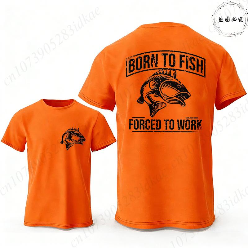 Funny Fishing Lover T-Shirt for Unisex Born To Fish Forced To Work Double Sided Print Graphic Tops Casual Summer Short Sleeve Tees
