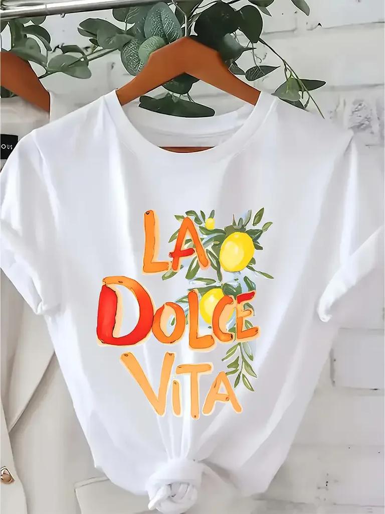 T Shirt La Dolce Vita Lemon Print Short Sleeve Clothing Womens TShirt Harajuku Graphic Clothing Womens Top Tee