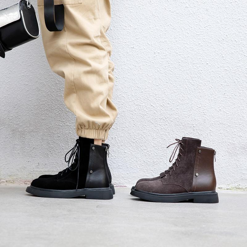 Женские ботильоны из натуральной кожи из коровьей замши с перекрестными ремешками Узкие ботинки Ботинки на платформе