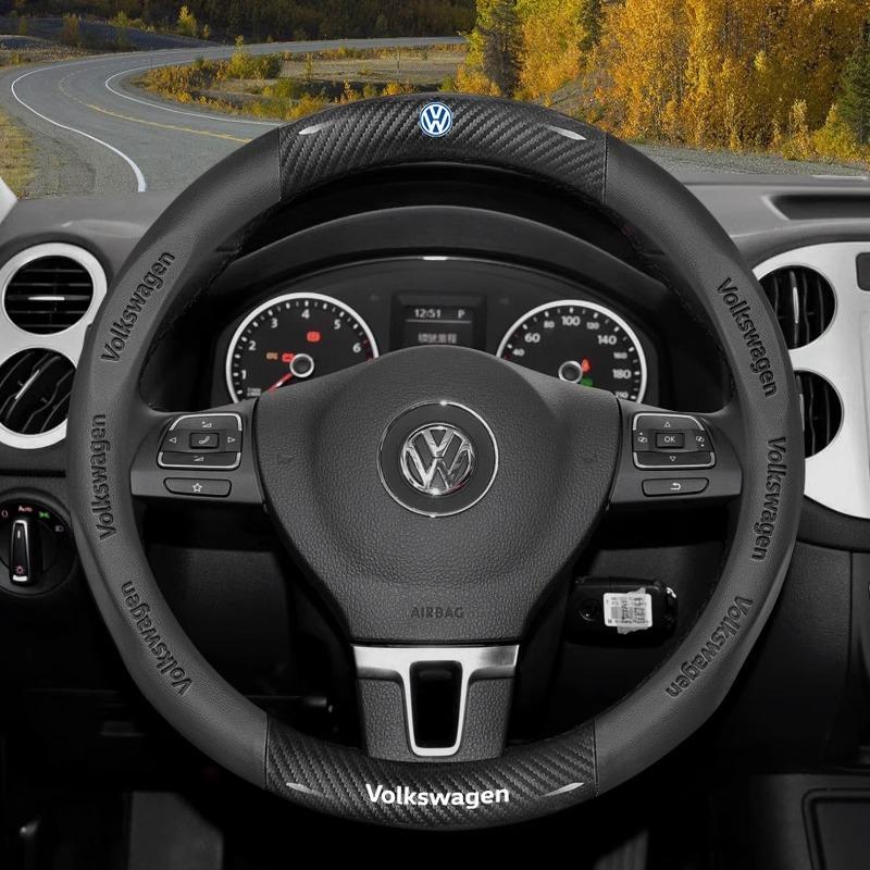 Кожаная накладка на руль автомобиля из углеродного волокна для Volkswagen T-ROC T-Cross Touareg Polo Passat Golf 5 GTI Beetle Magotan Tiguan