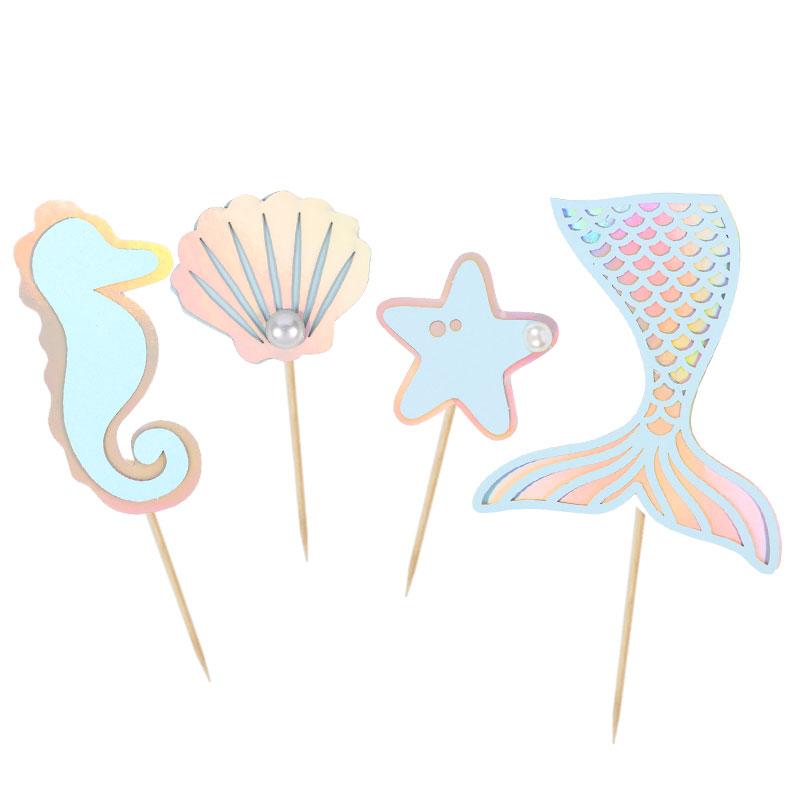 Little Mermaid Happy Birthday Cake Topper Mermaid Party Cupcake Toppers Girl Baby Shower Kids Birthday Party Wedding Decoration