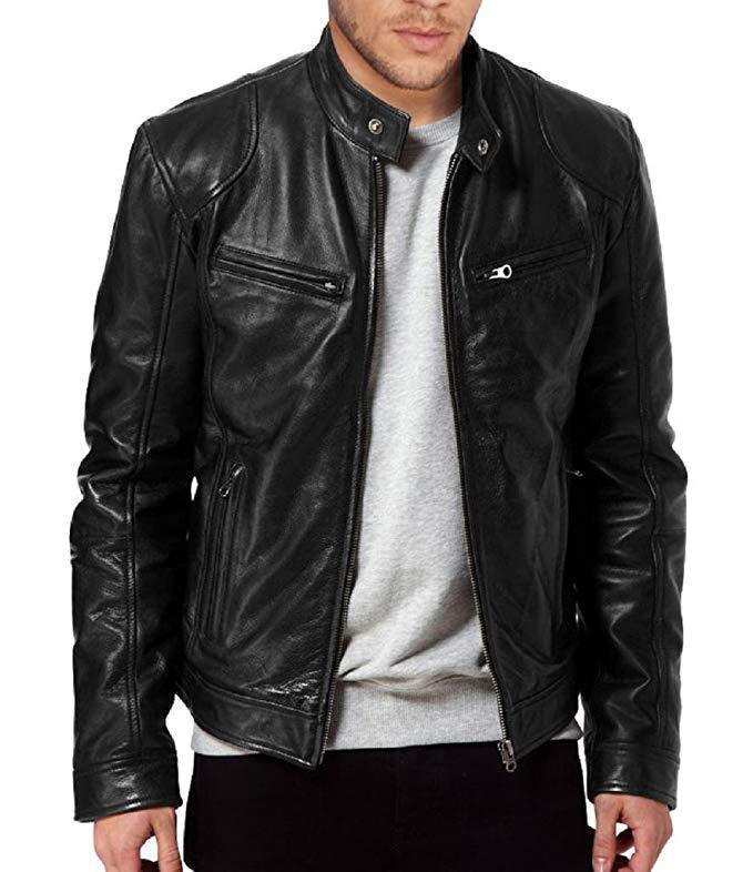 European and American men's clothing men's leather jacket male teen stand-up collar punk men's locomotive leather jacket plus logo