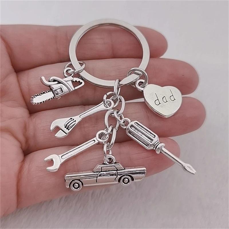 Handmade Dad Keychain Father's Day Gifts Car Lover Tools Dad Heart Pendant Mechanic Keychain Jewelry Souvenir Gifts