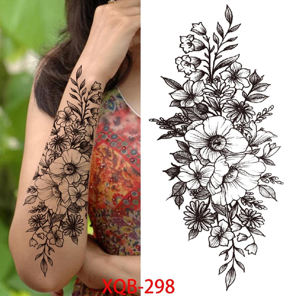 NEW 1 PC 210*114MM Cherry Blossom Fake Temporary Tattoo For Women Girl Watercolor Rose Flower Tattoos Flora Branch Chest Back Tatoo Paper Stickers