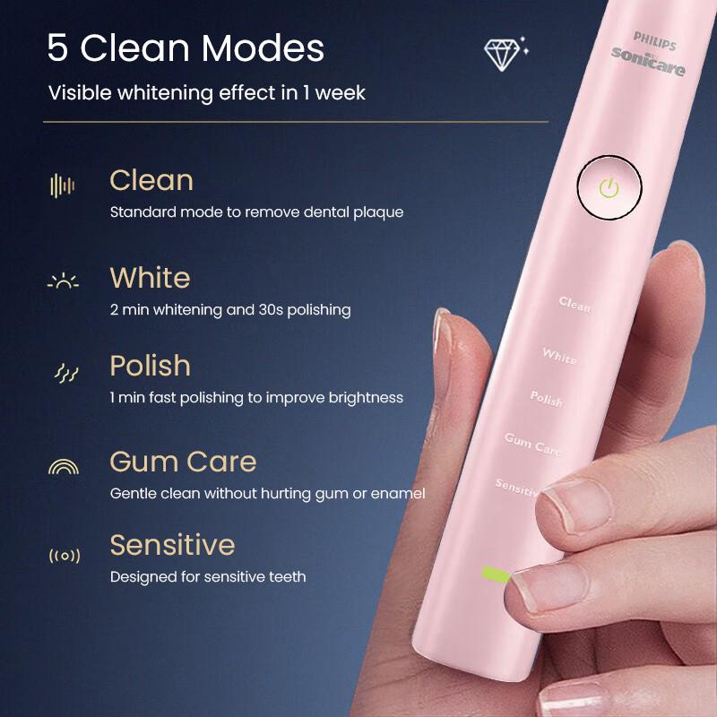 Philips Электрическая зубная щетка Diamond Bright White Series Акустическая вибрационная электрическая зубная щетка для защиты десен и глубокой чистки зубов