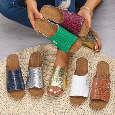 Внешняя торговля 2024 лето новая мода простой и легкий клиновидный каблук с открытым носком на одной педали ПУ большой размер крутые шлепанцы женские