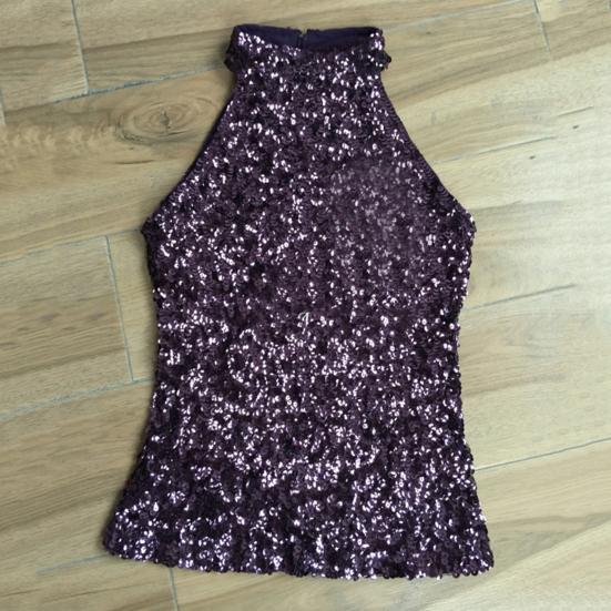 Женский топ с блестящими пайетками, с открытыми плечами, без рукавов, с бретелькой на шее, приталенный пуловер, сплошной цвет, сценическое выступление, клубный танцевальный топ, жилет