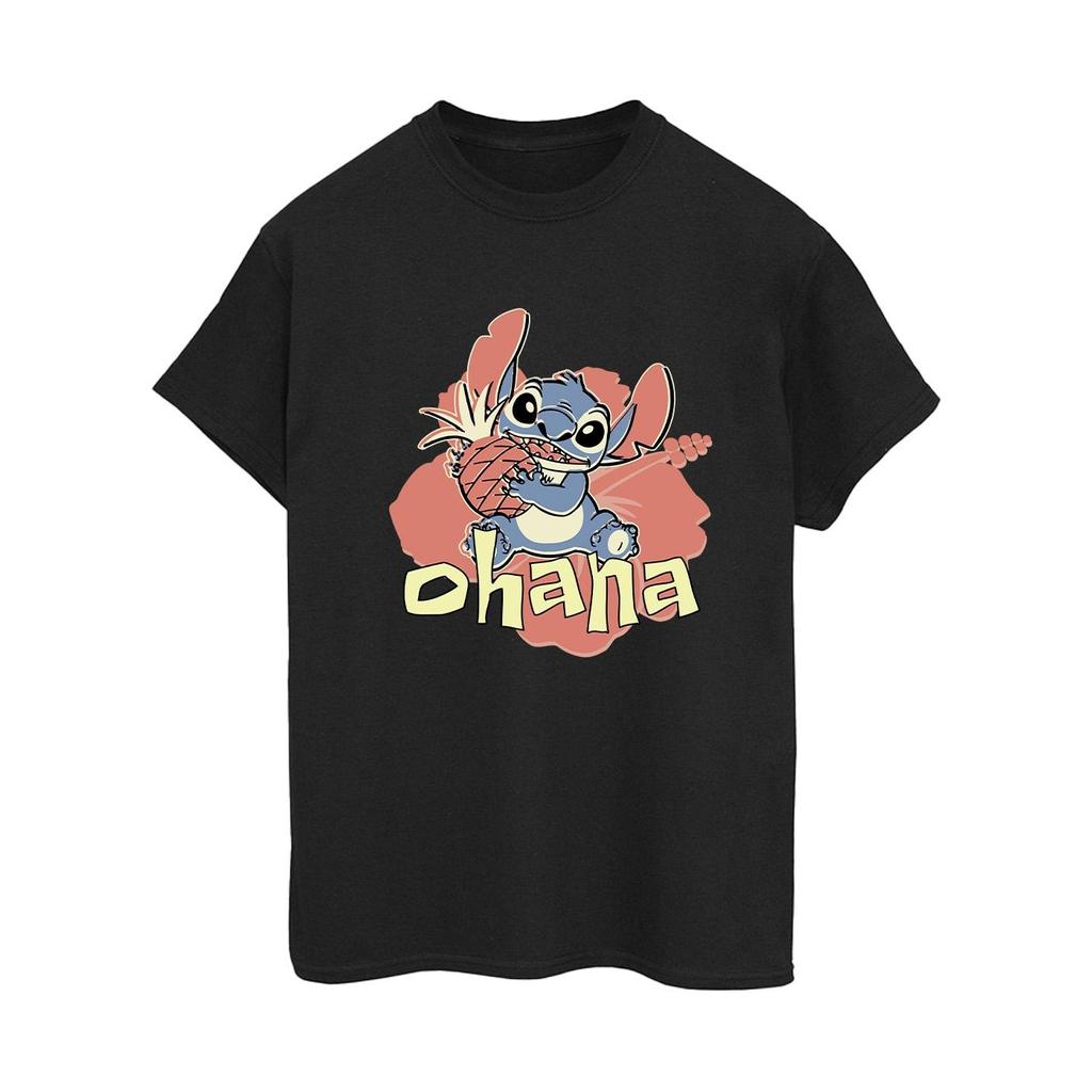 Disney Womens/Ladies Lilo And Stitch Ohana Pineapple Cotton Boyfriend T-Shirt