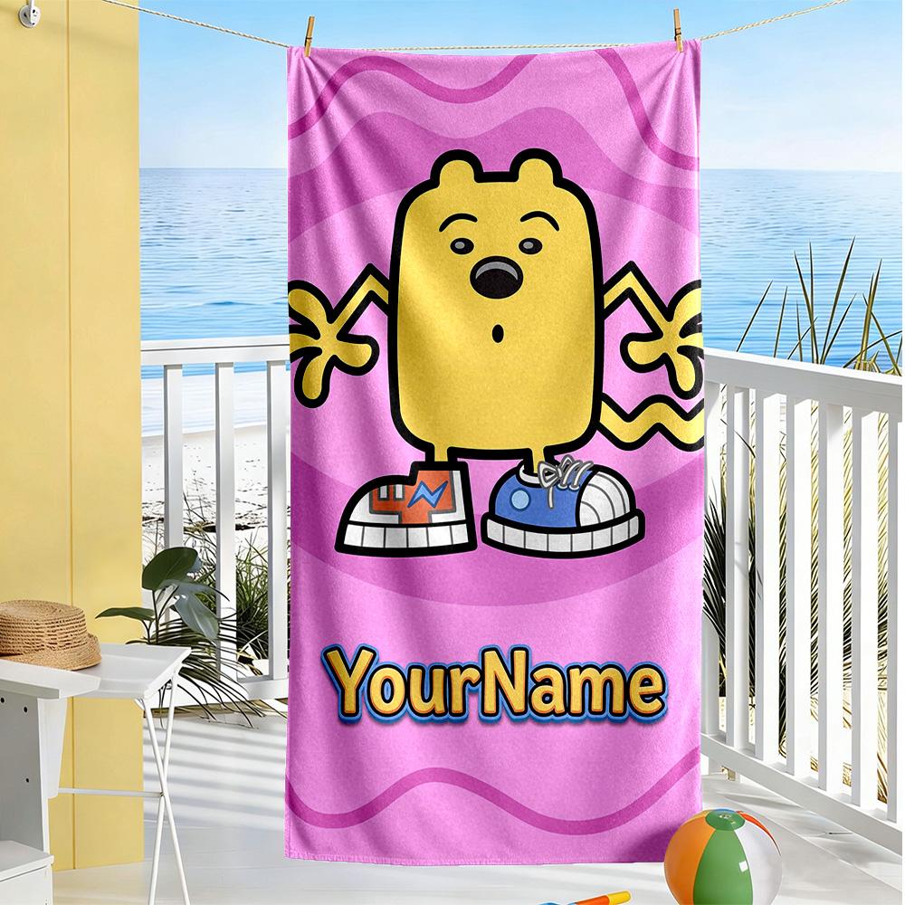 Wow! Wow! Wubbzy Customized Name Beach Towel Soft Durable Quick-Dry Suitable for Sports Travel Swimming Yoga Bathroom Beach And Pool