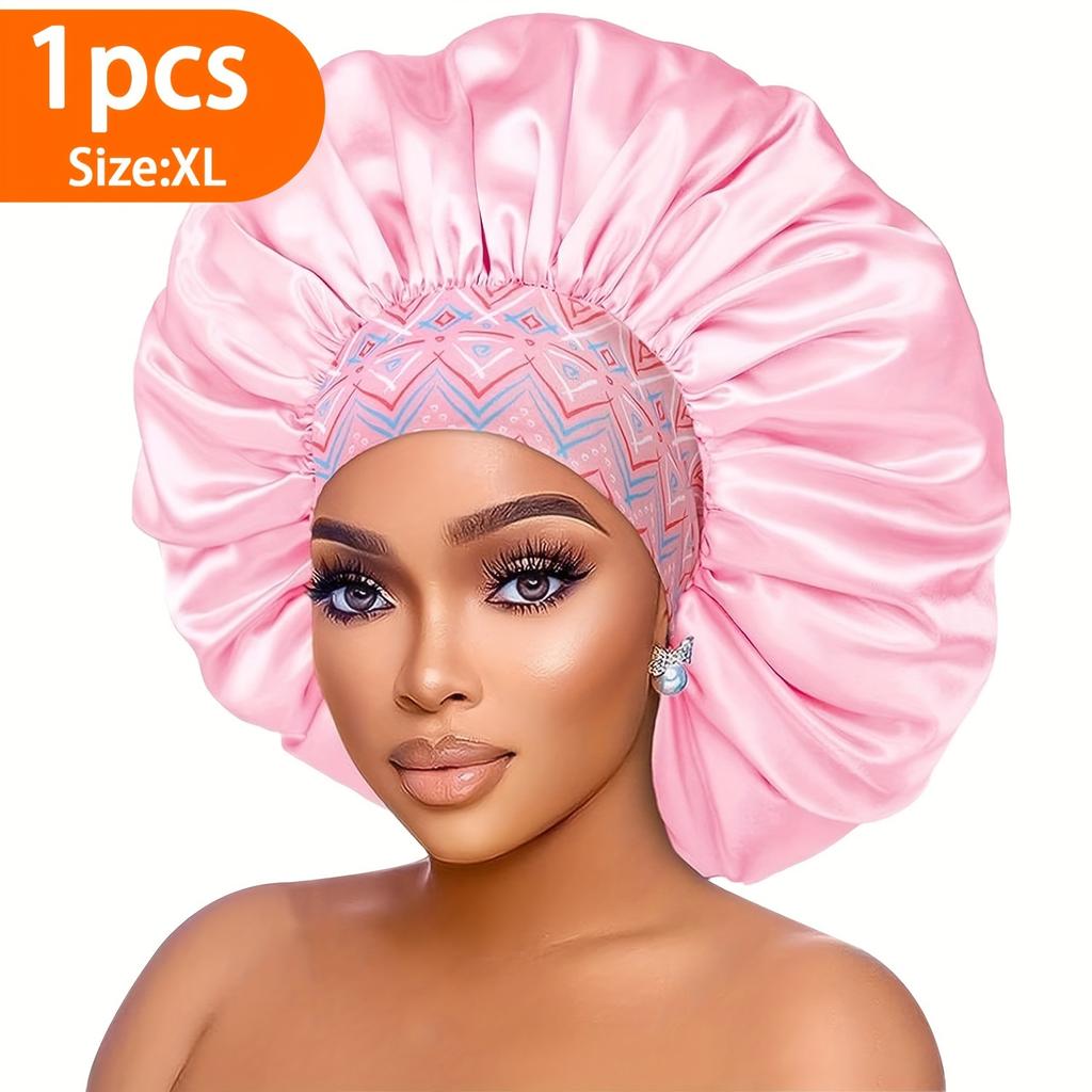 1PCS Satin Hair Bonnet For Women Elastic Wide Band Sleep Cap Silkly Satin Cap For Braid Curly Natural Straight Hair - Bathroom Accessories