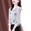 Женская весенне-летняя новая корейская шифоновая рубашка, топ, модная блузка с рукавом 3/4, с принтом, на шнуровке, для базового слоя, S-4XL