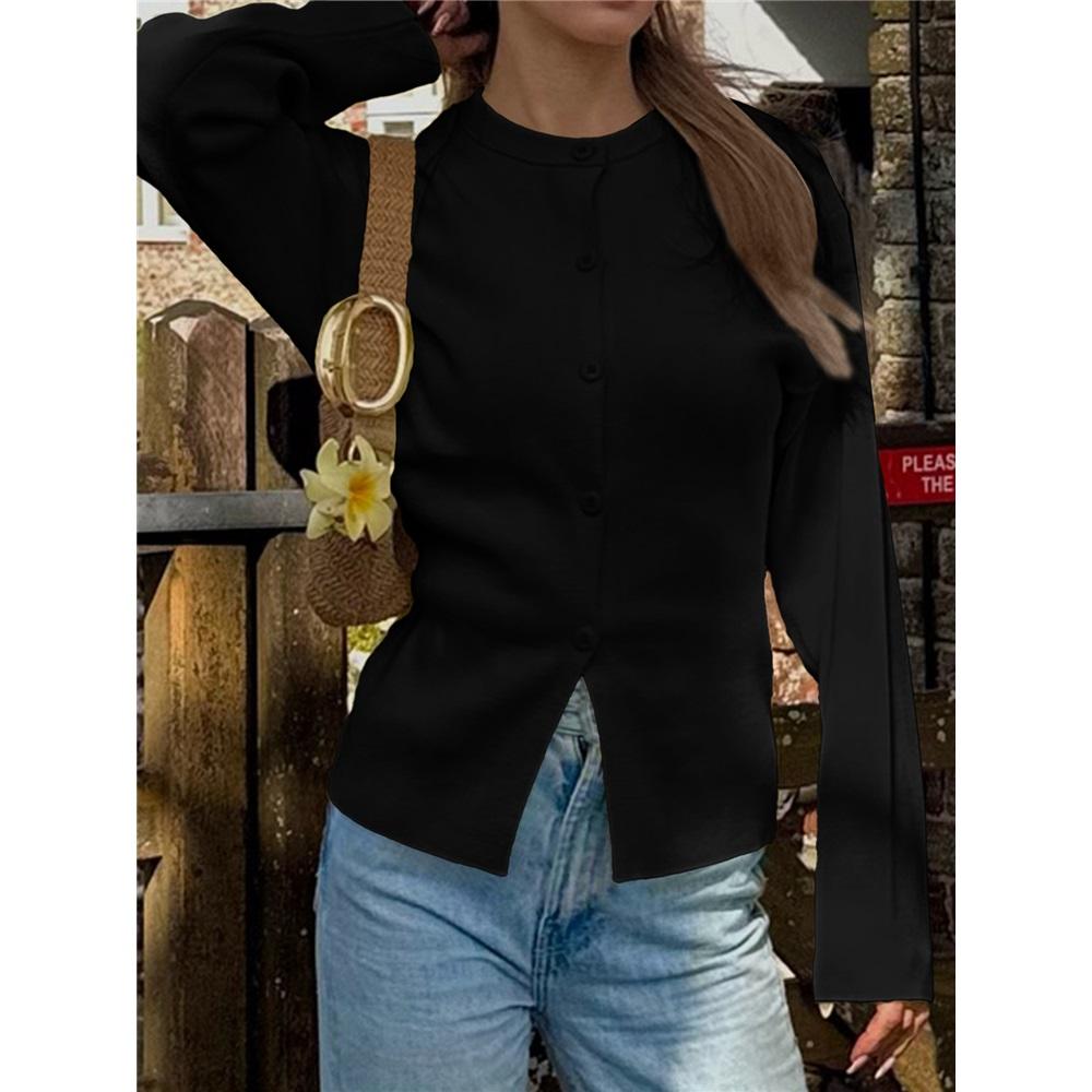 Women's Casual Solid Color Long Sleeve Button Sweater