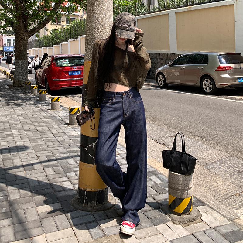 Denim Blue American Loose Wide Leg Pants Women's Summer and Autumn Thin Drop Mopping Casual Jeans Women's Clothing