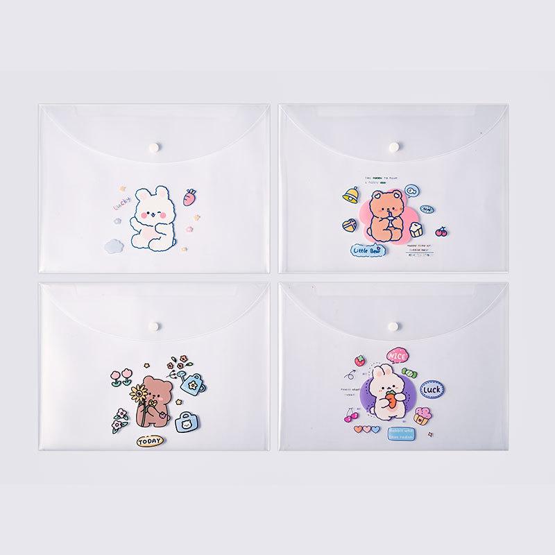 4 шт. Сумки-файлы для документов Милый мультяшный держатель для файлов Кнопка-защелка ПВХ Папка Пенал Офисная сумка для информации Студенческие канцелярские товары