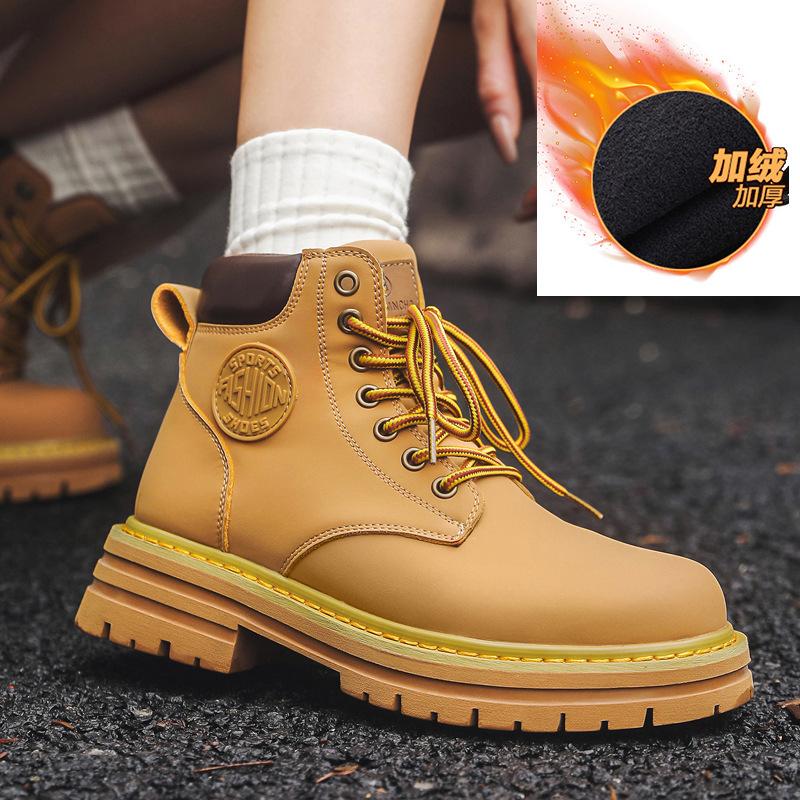 Пара резиновых ботинок для пары не отстой, бархатные ботинки с тиснением, универсальные мужские ботинки Мартина на толстой подошве, увеличивающие рост 6519-A