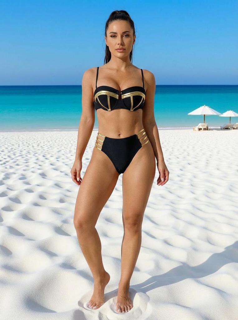 Женский европейско-американский раздельный купальник: Сексуальный бикини пуш-ап с декором горячим тиснением