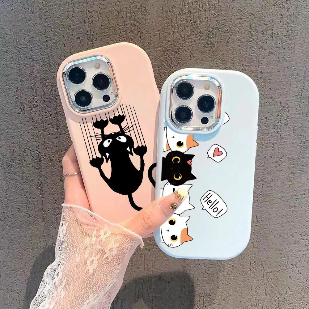 LZ9 мультяшный кот милый художественный дизайн мягкий чехол для телефона Samsung S24 Ultra S23 Plus S21 A16 A54 A34 A06 Infinix Hot 40 30i защита объектива противоударный чехол