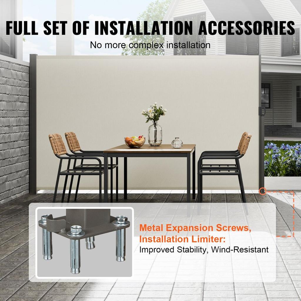 Retractable Side Awning, 71''x 138'' Outdoor Privacy Screen, 180g Polyester Water-proof Retractable Patio Screen, UV 30+ Room Divider Wind Screen for