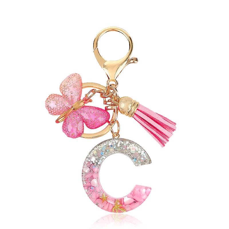 AZ Dreamy Sequin Letters Брелок для женщин Подвеска-бабочка с кисточками Инициал Брелок для кошелька Подвеска для сумок Амулеты Автомобильный брелок