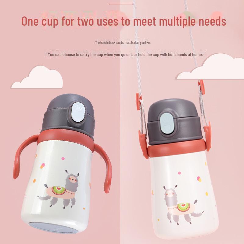 Детский термос из нержавеющей стали с мультяшным принтом, трубочкой, ручкой, ремешком и персонализированной бутылкой для воды для школьников