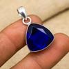 AAA+ Blue Sapphire Lab-Created Gemstone Jewelry Handmade 925 Sterling Silver Charm Pendant Gift For Wife