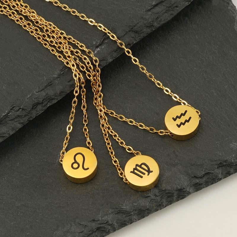 Новое простое круглое ожерелье с подвеской в виде символа созвездия из нержавеющей стали, 12 ожерелье с созвездием для женщин