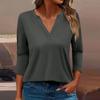 Жен. Футболка Футболка Сплошной цвет Рукав 3/4 Повседневные Выходные Мода Классический V-образный вырез Обычный Топ