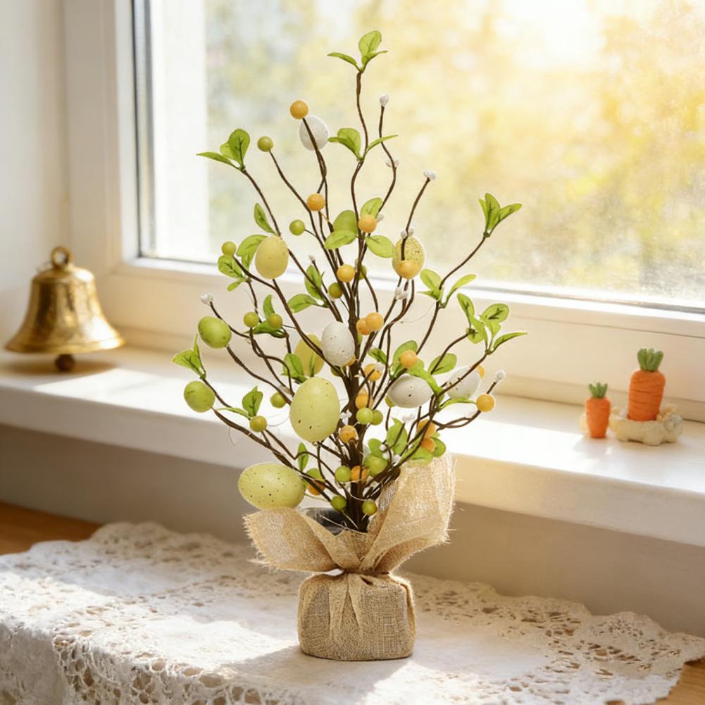 Pre-lit Easter Egg Tree With Burlap Base Battery Powered Easter Birch Tree LED Light Tabletop Centerpiece For Home Party Decor