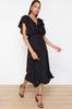 Women's Fashion Black Straight A-Line Flounce Viscose Woven Dress