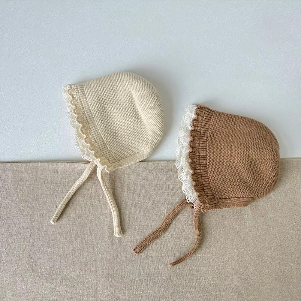 Шапочка с кружевной оборкой для защиты ушей, однотонная вязаная шерстяная шапка, новая осенне-зимняя шапка для мальчиков и девочек