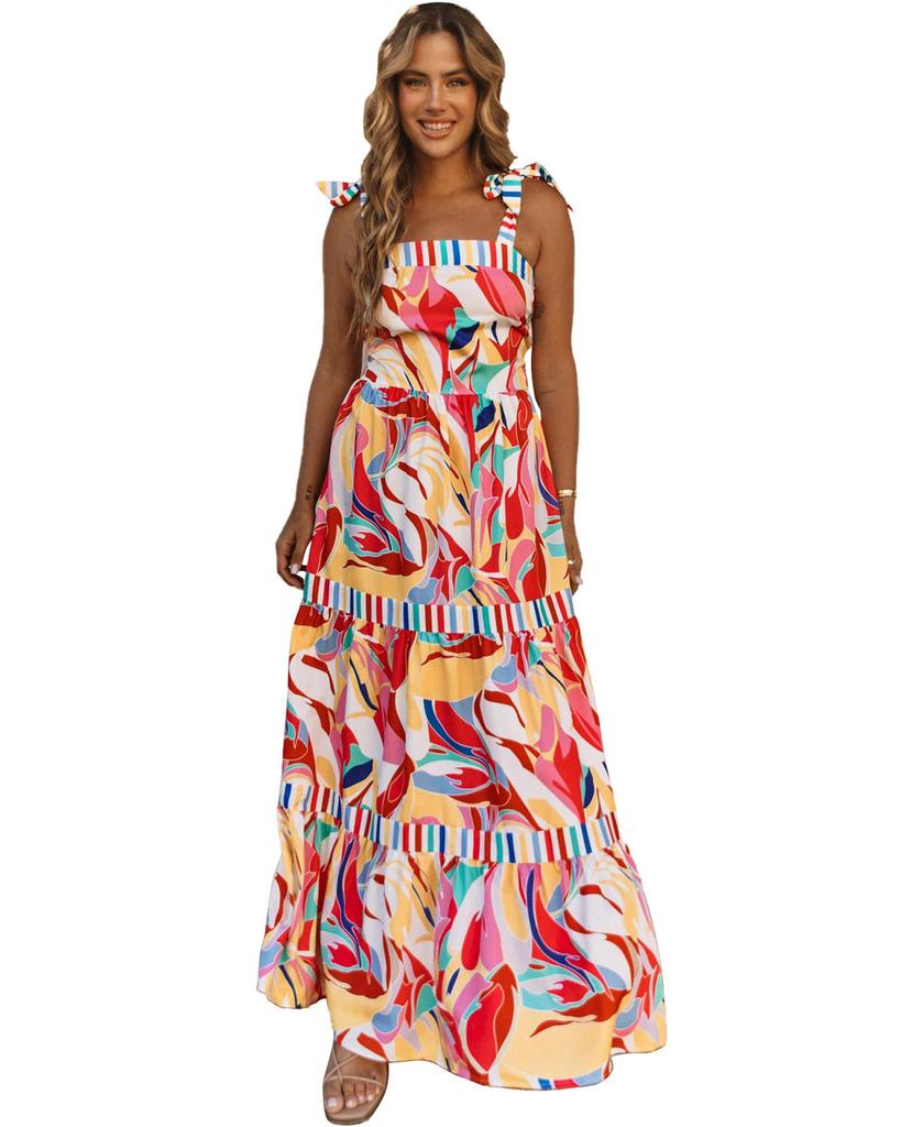 Azura Exchange Сарафан макси с абстрактным принтом и полосатой отделкой