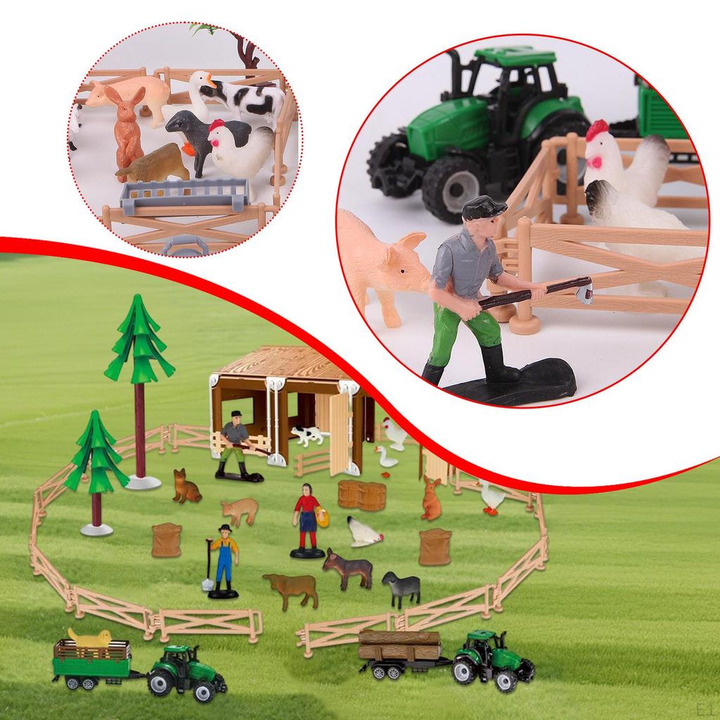 Игрушки «Ферма с животными» для детей, Имитация сцены с забором, Фигурки милых животных, Фермер