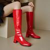Plus Size Patent Leather Material Square Toe Thick Heel Back Zipper Women's Mid-Calf Boots Plush Lining Autumn New Style Boots