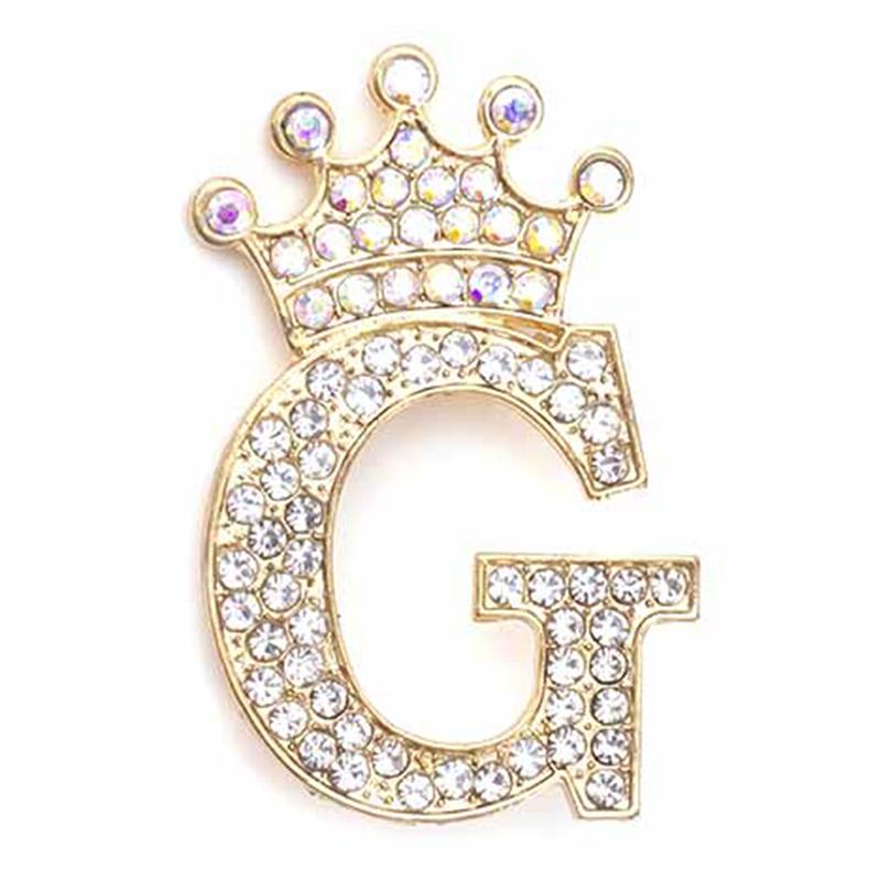 Fashion Crown 26 Initial Letters A To Z Crystal Rhinestone Brooch Pins Women