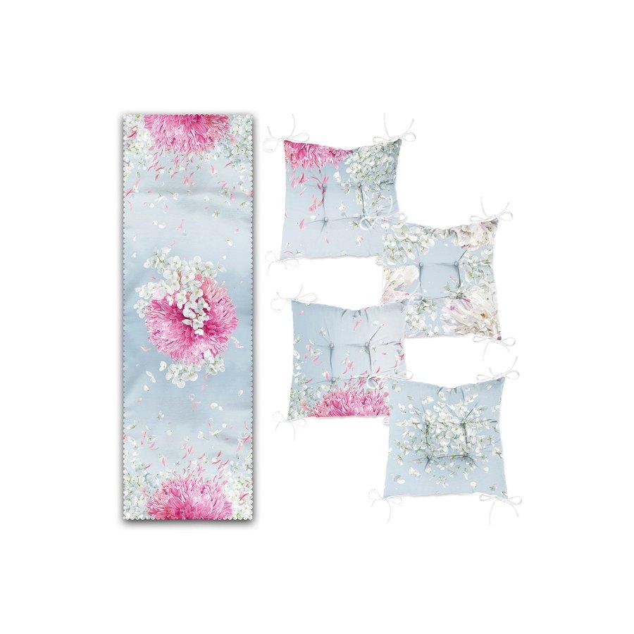 Набор подушек для стула с принтом «Цветы гортензии» / 4 квадратных подушки для стула 40 × 40 см и 1 дорожка