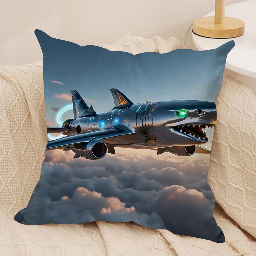 Funny Shark Fighter Meme Cushion Cover Silky Short Plush Invisible Zipper Dustproof Sofa Pillow Case For Home Decor