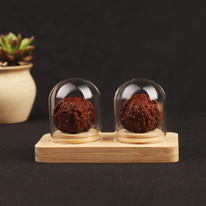 Дисплей для грецких орехов Вэньвань, тыквы и косточек оливы с бамбуковым основанием и стеклянным колпаком высокой прозрачности