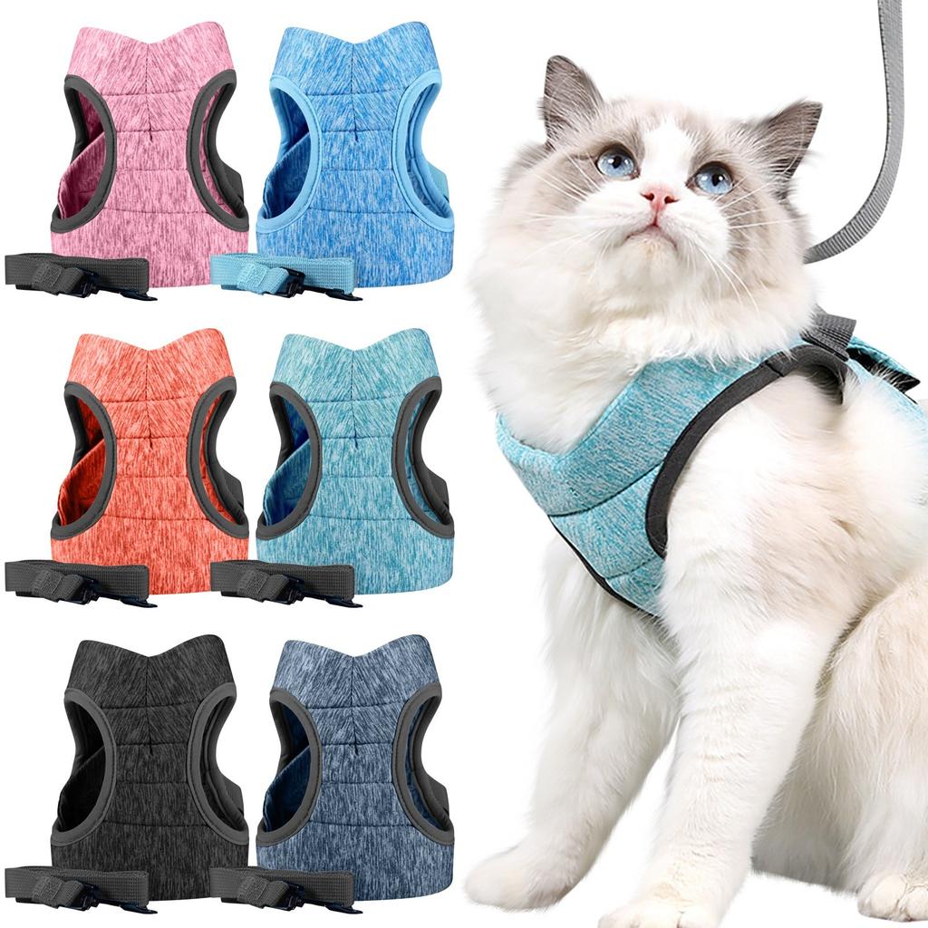 Жилет для кошек и комплект со шнурком, мягкий и регулируемый жилет для кошек, легко управляемая дышащая полосатая куртка, удобный жилет для отдыха на природе