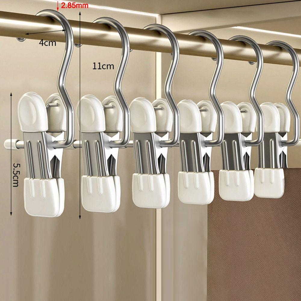 1/5/10PCS Windproof Stainless Steel Pants Clip with Hook Home Storage Rack for Household