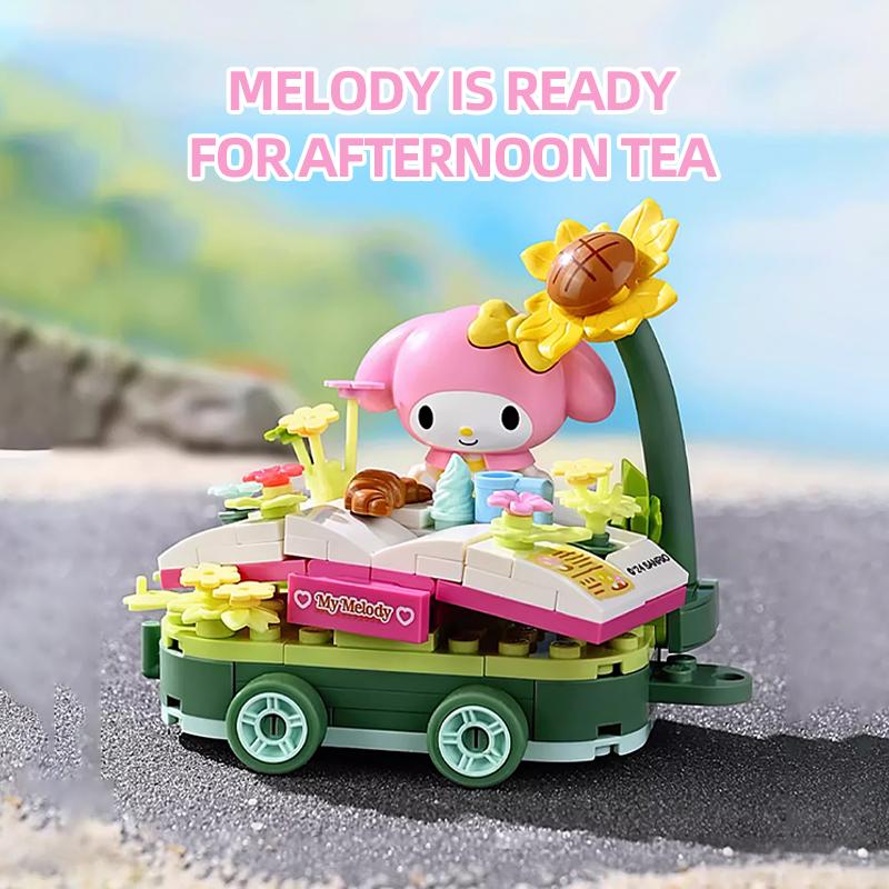 Серия Цветочный Автомобиль Sanrio Строительные Блоки Куроми Хелло Китти Мелоди Аниме Кукла Фигурка Модель Кирпичики DIY Игрушки Подарки Для Детей