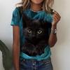 Women's T Shirt Tee Red Blue Purple Cat 3D Print Short Sleeve Daily Weekend Basic Round Neck Regular Fit 3D Cat Painting