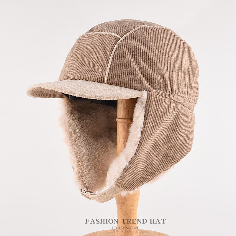 Кепка Lei Feng с утиным язычком для мужчин и женщин на осень и зиму, теплая вельветовая шерстяная защитная кепка для защиты ушей, полосатая кепка для велоспорта, полетов