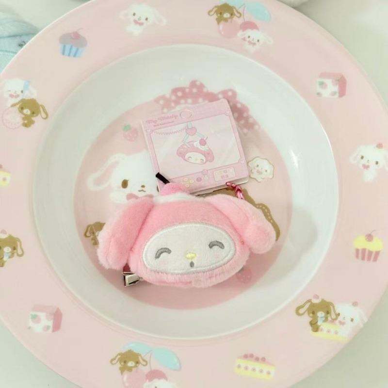 My Melody Plush Keychain Hairpin Cute My Sweet Piano Head Shape Bowknot Fluffy Plush Hairpin Barrettes Bangs Clip Girls