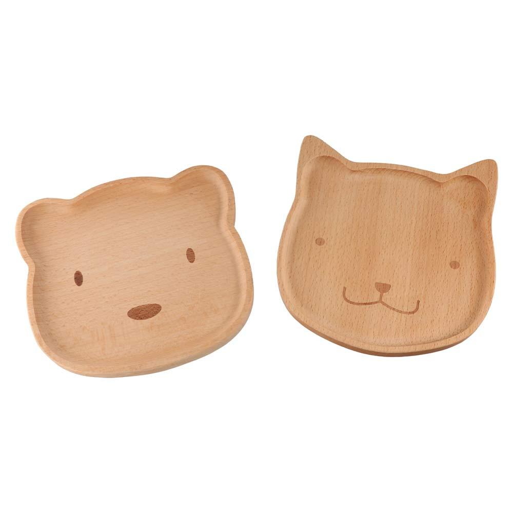 Animal Pattern Children's Rice Plate Solid Wood Wood Food Dishes Cartoon Dinner Tray Serving Kids