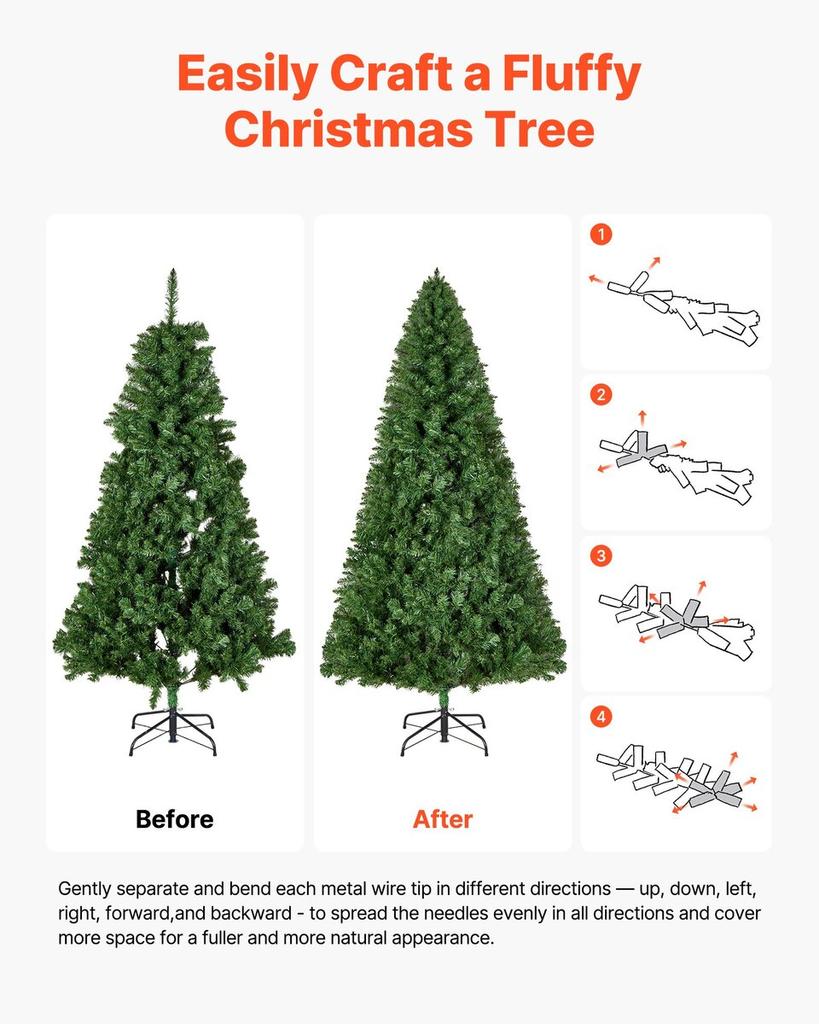 Christmas Tree, 2.2m Artificial Xmas Tree, Full Holiday Decor Trees with 1346 Branch Tips & Sturdy Metal Base for Home Party Office Decoration