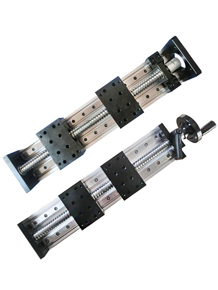 Bidirectional Linear Guide Rail with Acme Thread Ball Screw Module and Manual Split Slide Table for Forward and Reverse Rotation.