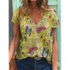 Women's T-shirts Fashion Tops V-neck Colorful Butterfly T Shirt Female Short Flowers 3 Print Casual  T-Shirts