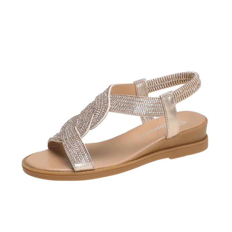 2025 Summer New Designer Platform Sandals Women Casual Roman Shoes Female Solid Color Crystal Sandalias Mujer